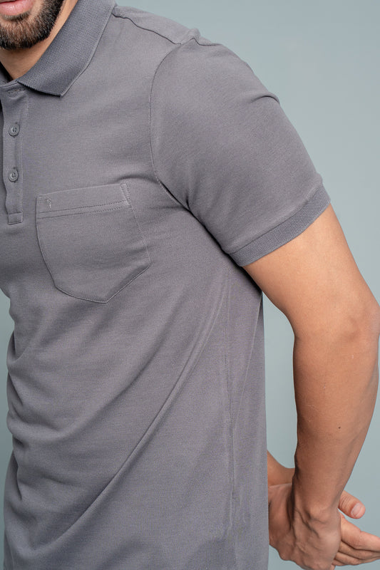 Men Extra Long Staple Cotton Smart Fit Apex Polo T-Shirt Smokey Grey AX9