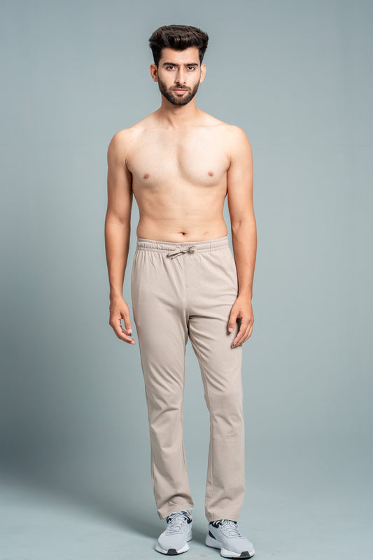Men Combed Cotton Rich Agile Track Pant with Zipper Pockets Beige AGT6