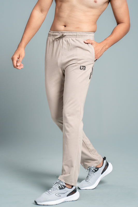 Men Combed Cotton Rich Agile Track Pant with Zipper Pockets Beige AGT6