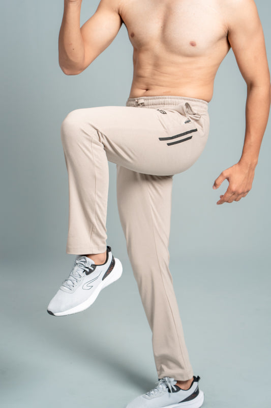 Men Combed Cotton Rich Agile Track Pant with Zipper Pockets Beige AGT6