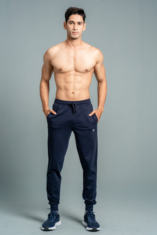 Men Combed Cotton Rich Jogger with Side Pockets Navy EJ4