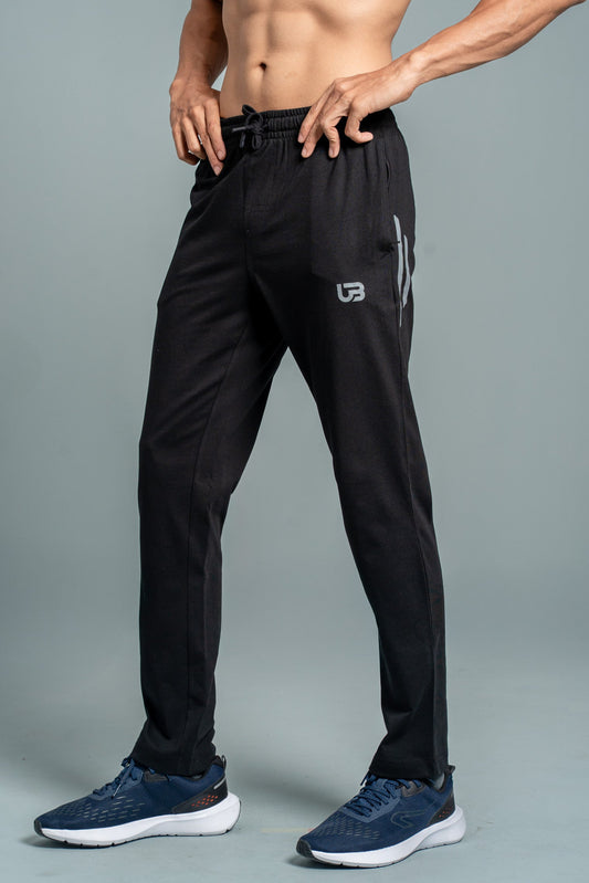 Men Combed Cotton Rich Agile Track Pant with Zipper Pockets Black AGT3