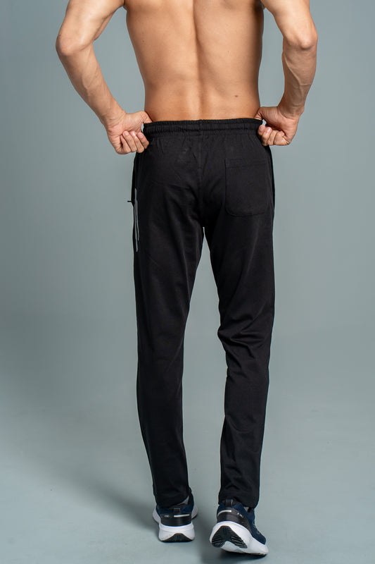 Men Combed Cotton Rich Agile Track Pant with Zipper Pockets Black AGT3