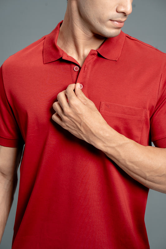 Men Extra Long Staple Cotton Smart Fit Apex Polo T-Shirt Red AX15