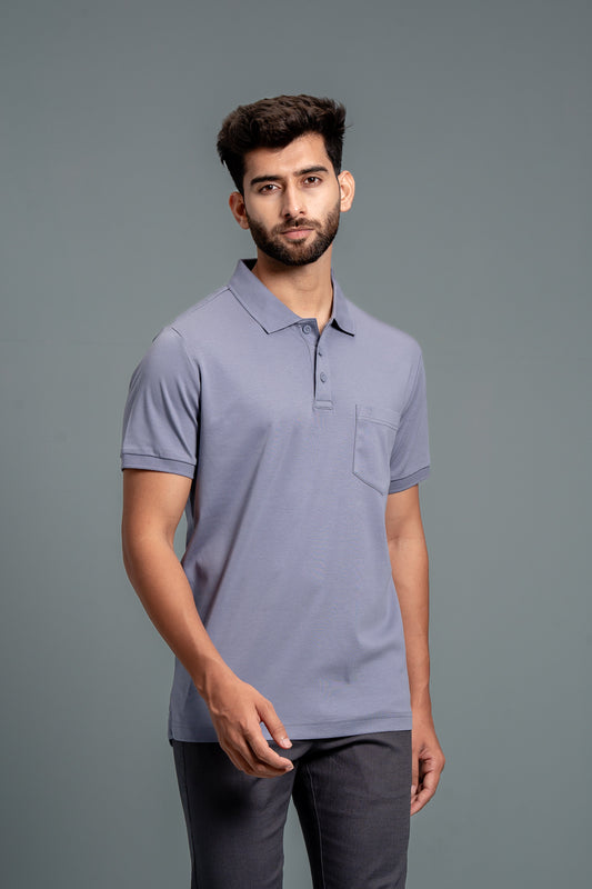 Men Extra Long Staple Cotton Smart Fit Apex Polo T-Shirt Amethyst Grey AX10