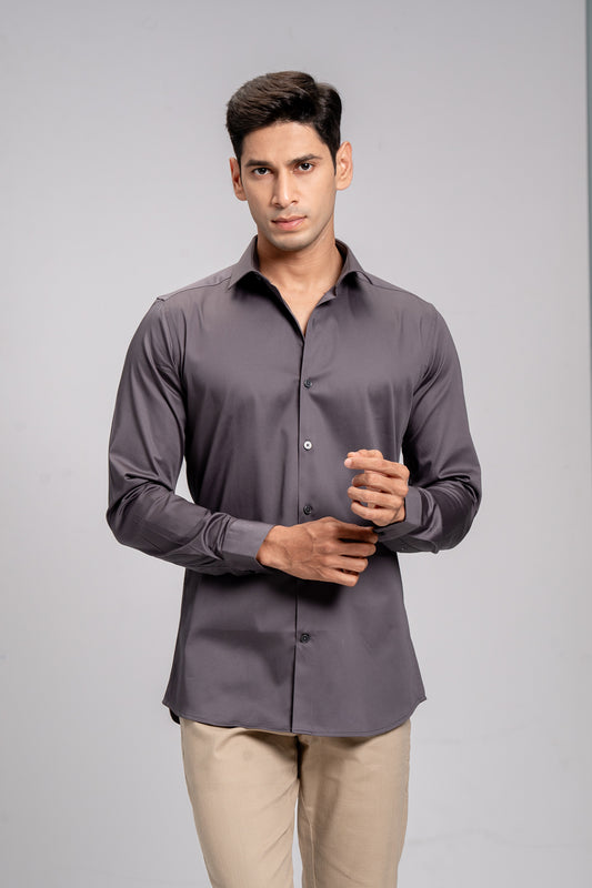 Men Stretch Cotton Slim Fit Fluid Shirts Grey FS8