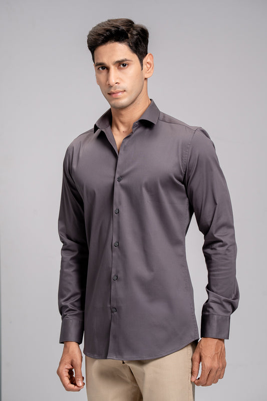 Men Stretch Cotton Slim Fit Fluid Shirts Grey FS8