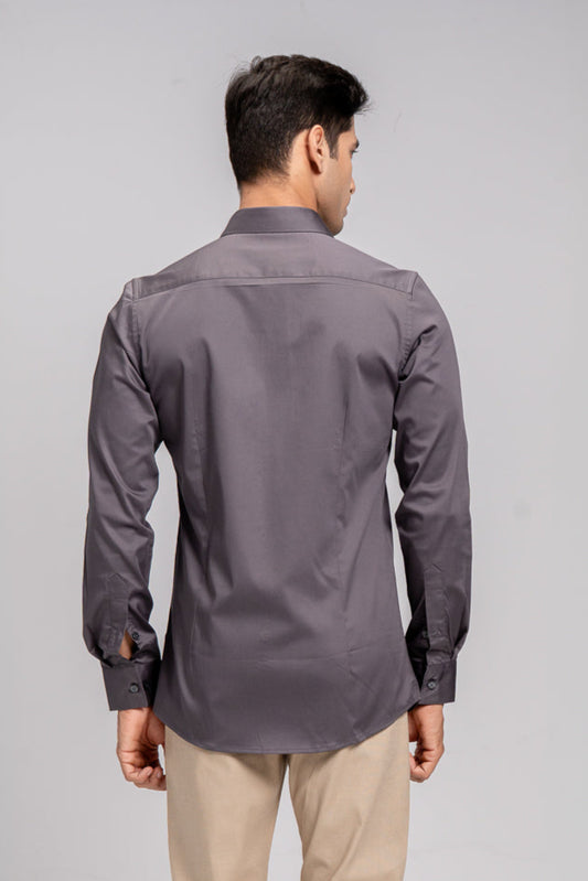 Men Stretch Cotton Slim Fit Fluid Shirts Grey FS8