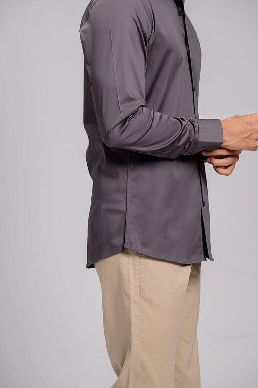 Men Stretch Cotton Slim Fit Fluid Shirts Grey FS8