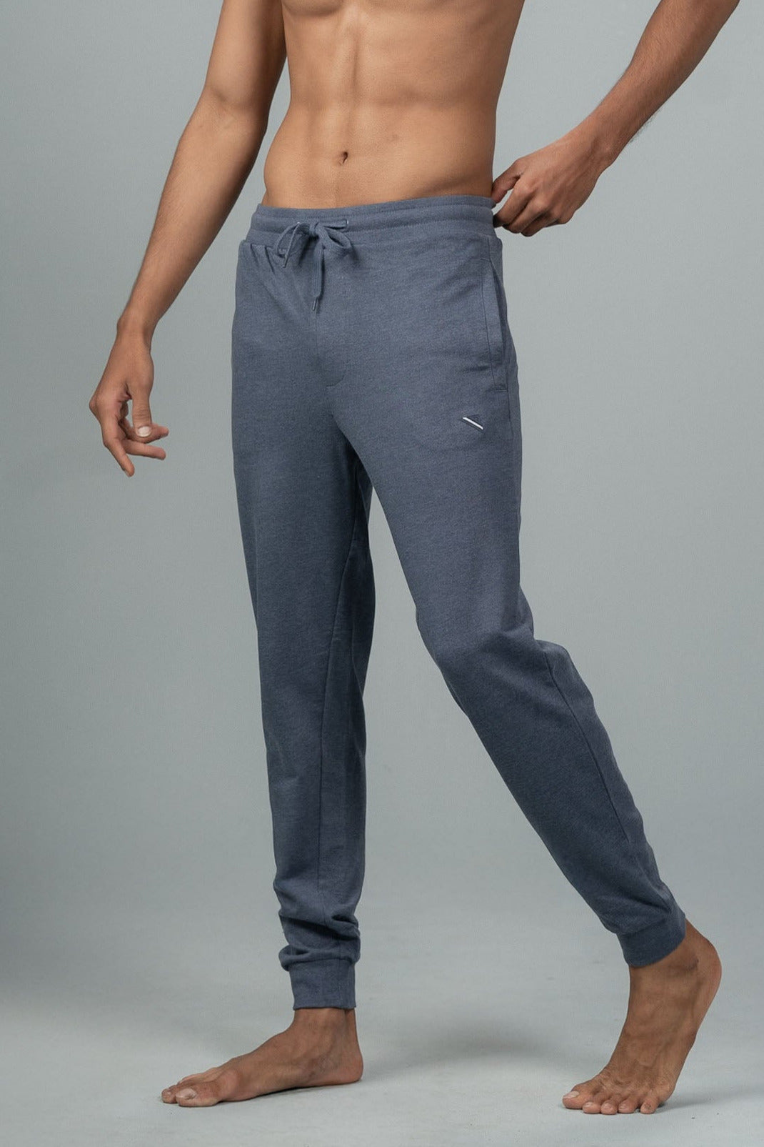 Men Combed Cotton Rich Jogger with Side Pockets Blue Melange JP5