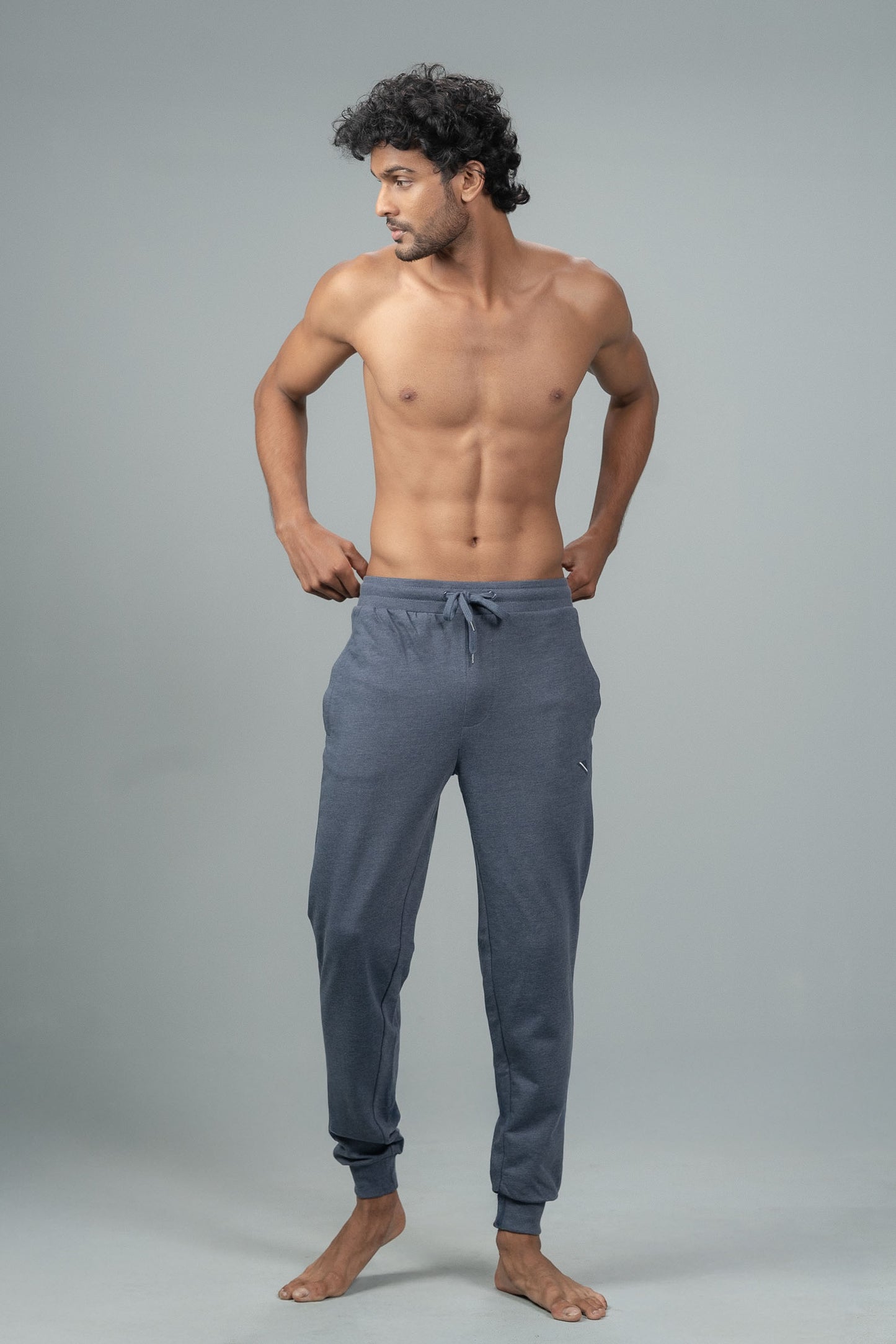 Men Combed Cotton Rich Jogger with Side Pockets Blue Melange JP5