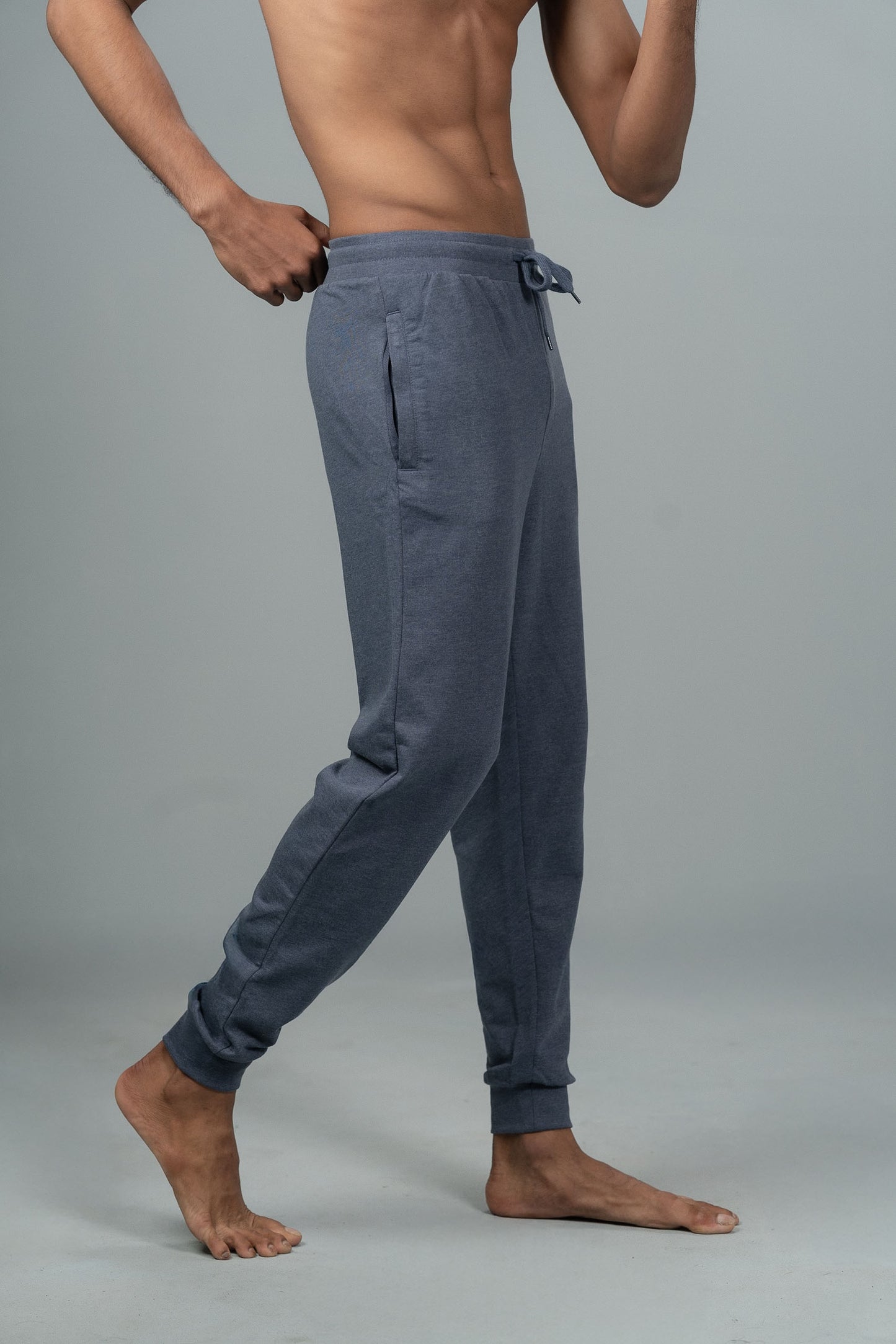 Men Combed Cotton Rich Jogger with Side Pockets Blue Melange JP5
