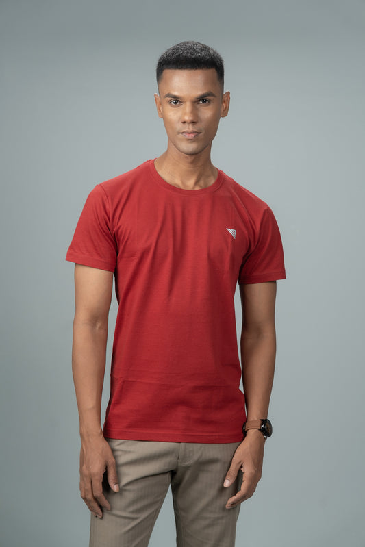 Men 100% Cotton Smart Fit Expert Tee Maroon ET6