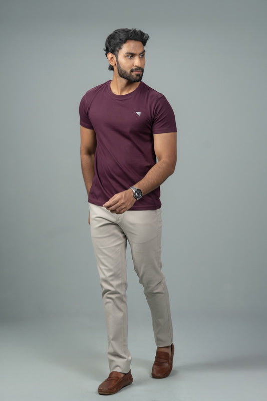 Men 100% Cotton Smart Fit Expert Tee Wine ET16