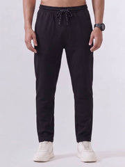Cotton Rich Regular Fit Black Popcorn Track Pant
