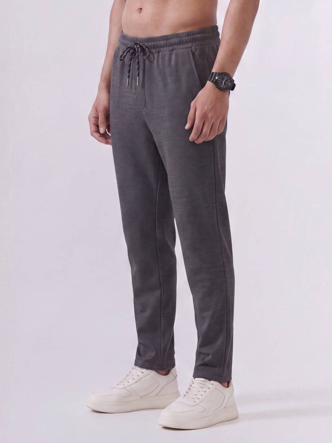 Cotton Rich Regular Fit Charcoal Melange Popcorn Track Pant