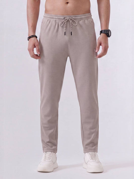 Cotton Rich Regular Fit Beige Popcorn Track Pant