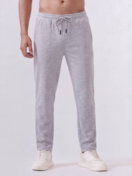 Cotton Rich Regular Fit Grey Melange Popcorn Track Pant