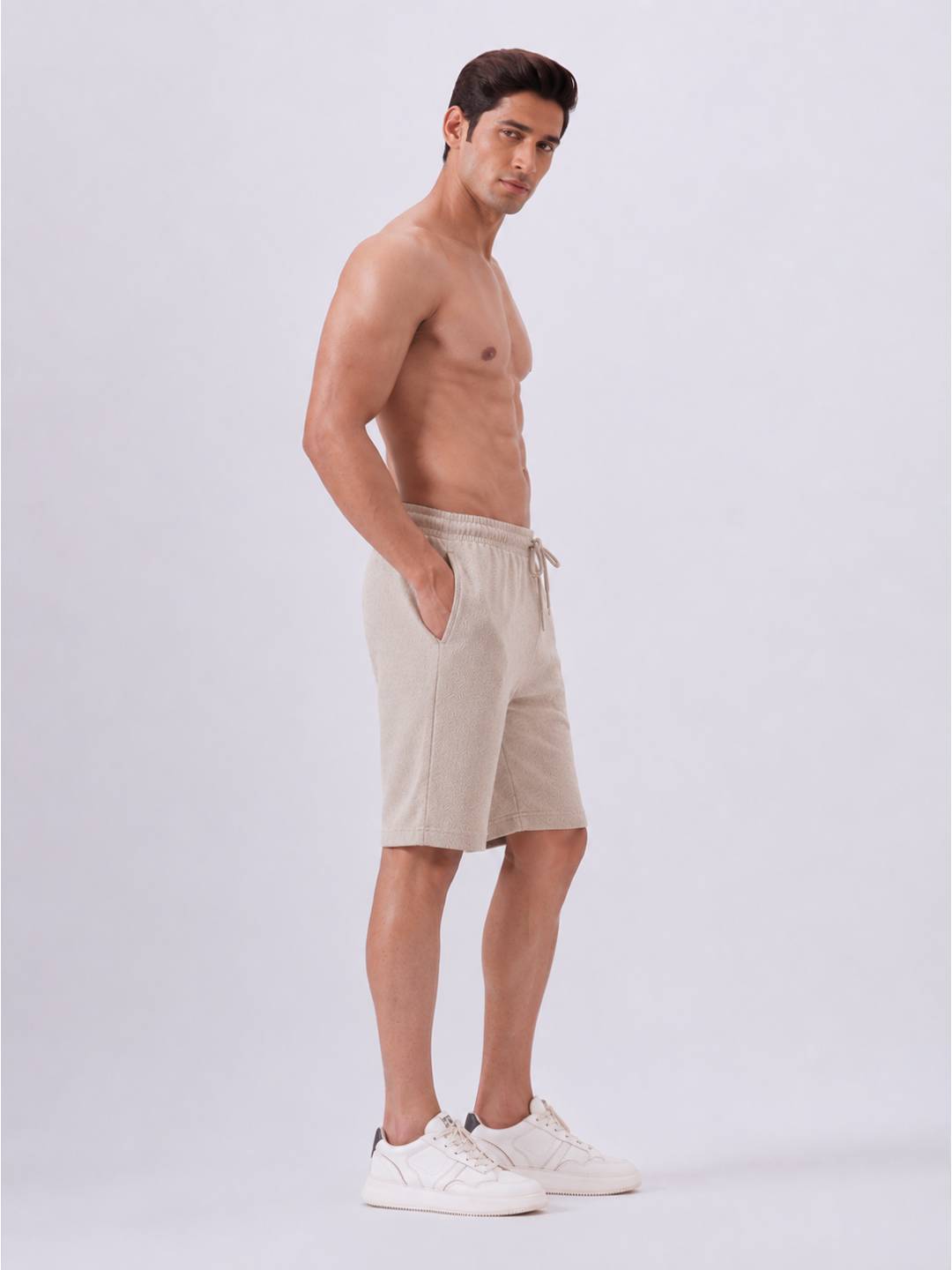 Combed Cotton Rich Beige Popcorn Shorts