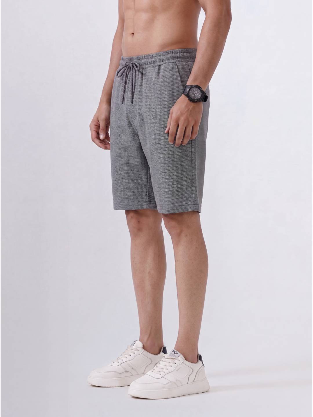 Combed Cotton Rich Charcoal Melange Popcorn Shorts