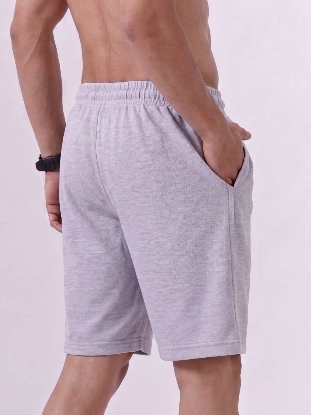 Combed Cotton Rich Grey Melange Popcorn Shorts
