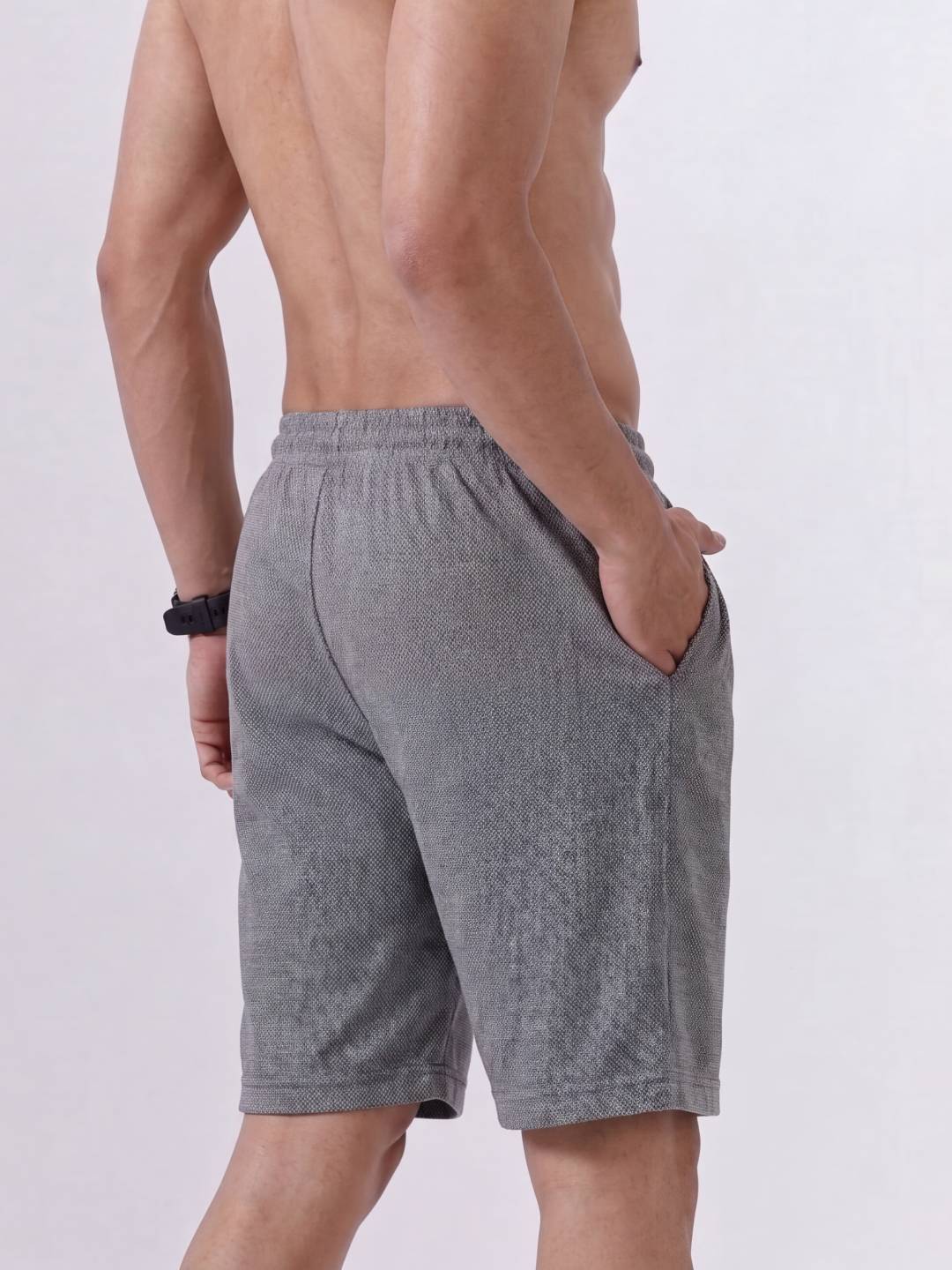 Combed Cotton Rich Charcoal Melange Popcorn Shorts