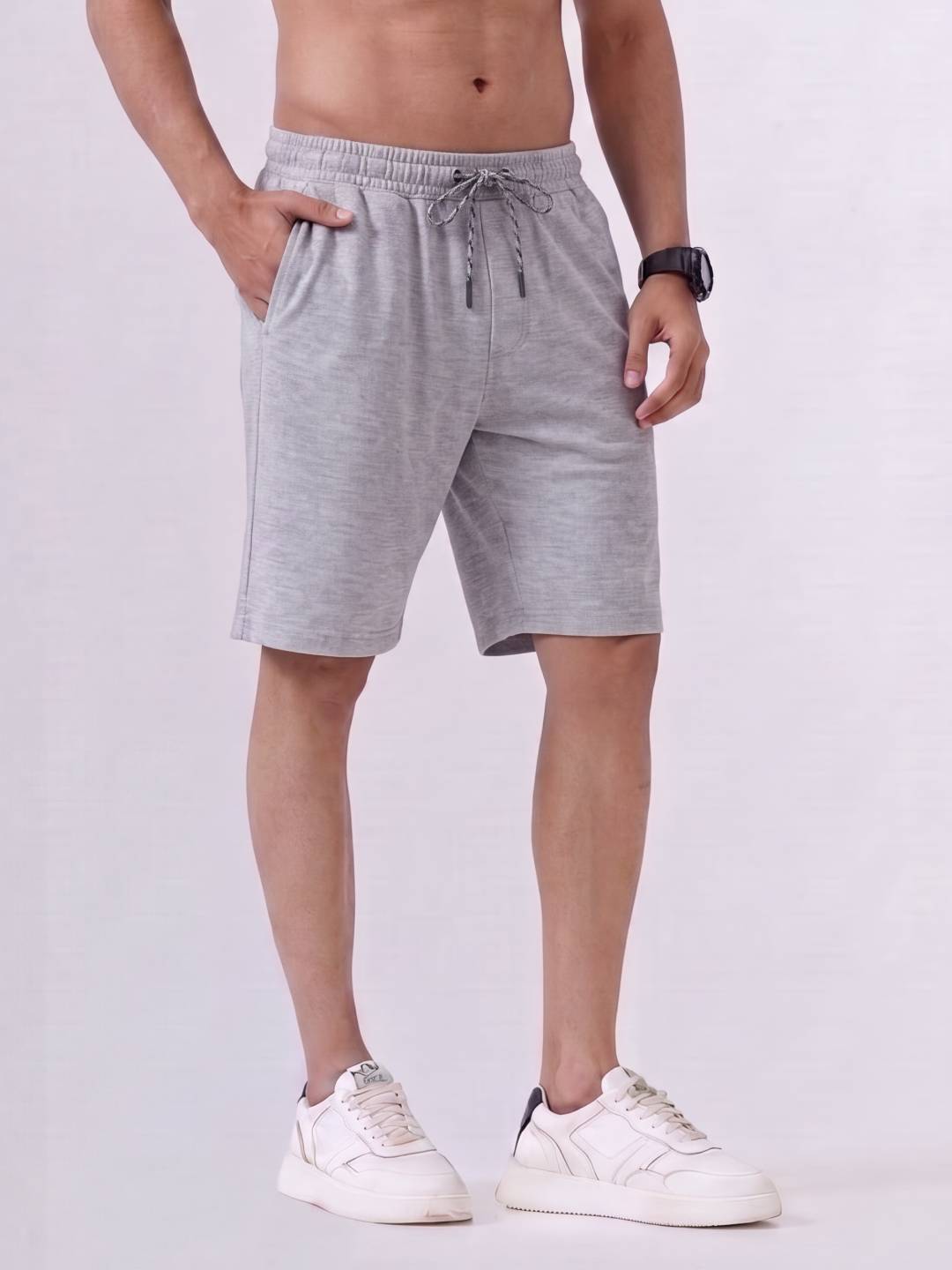 Combed Cotton Rich Grey Melange Popcorn Shorts