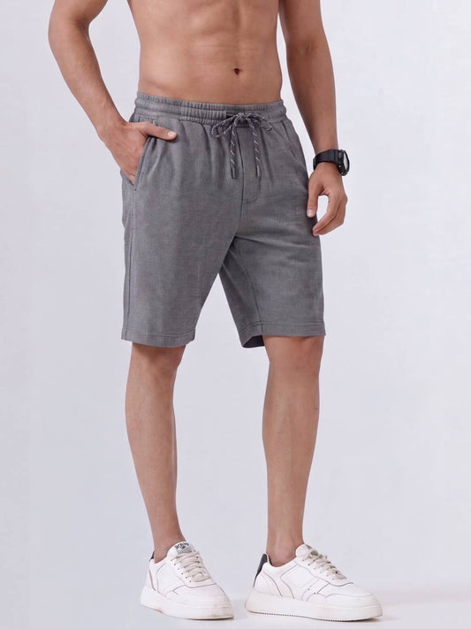 Combed Cotton Rich Charcoal Melange Popcorn Shorts
