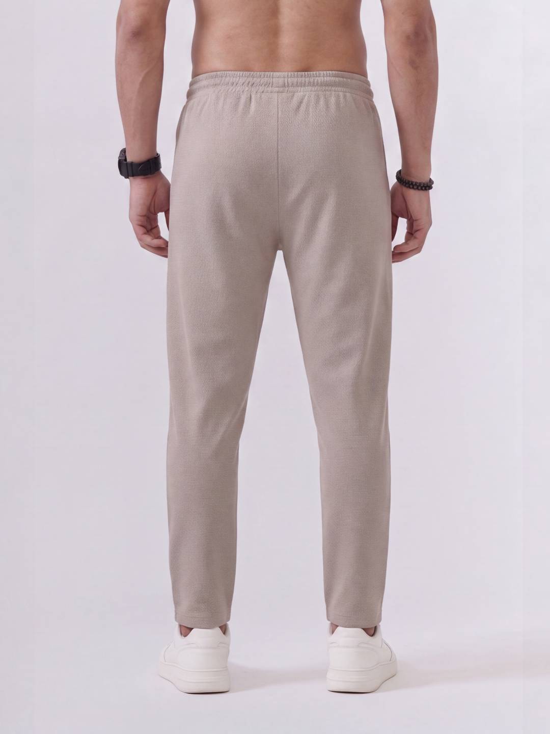 Cotton Rich Regular Fit Beige Popcorn Track Pant
