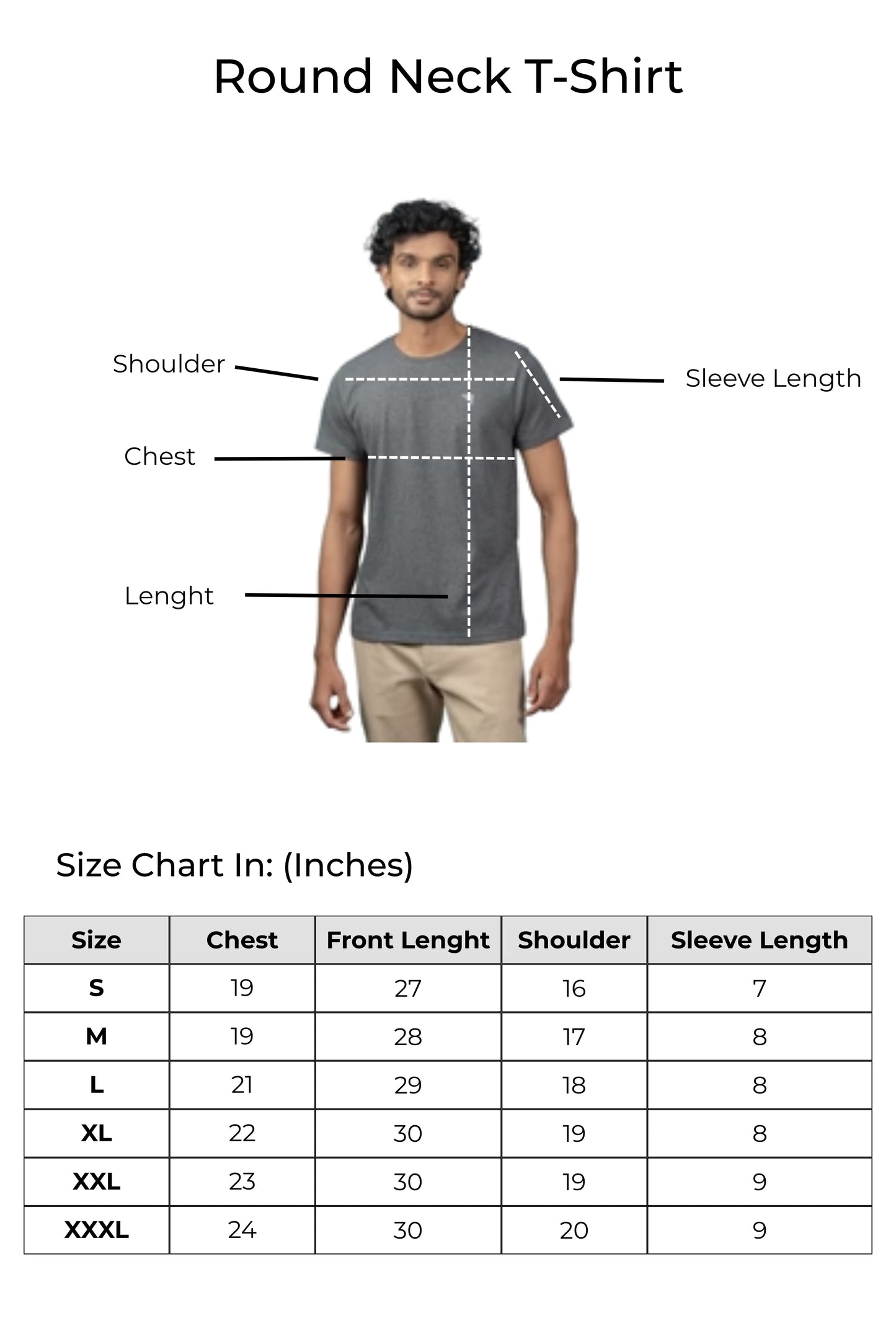 Men's 100% Cotton Crew Neck Charcoal