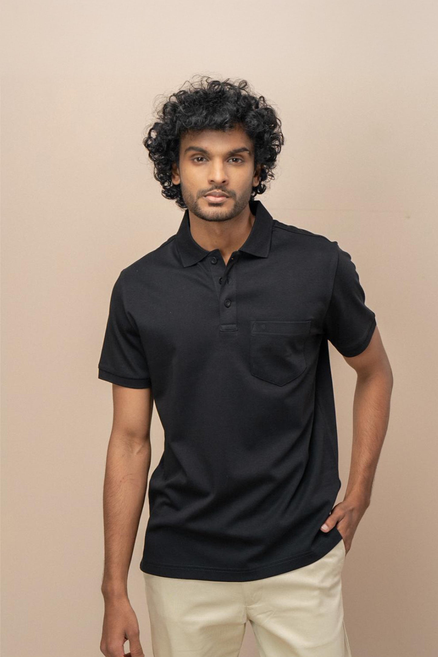 Men Extra Long Staple Cotton Smart Fit Apex Polo T-Shirt Black AX7