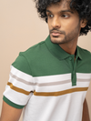 Men Smart Fit Engineered Polo T-Shirt Green with White EN15