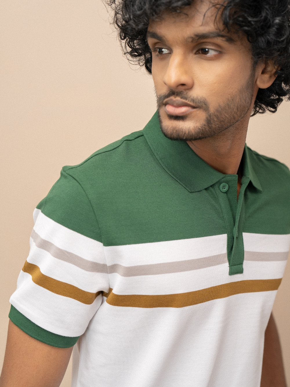 Men Smart Fit Engineered Polo T-Shirt Green with White EN15