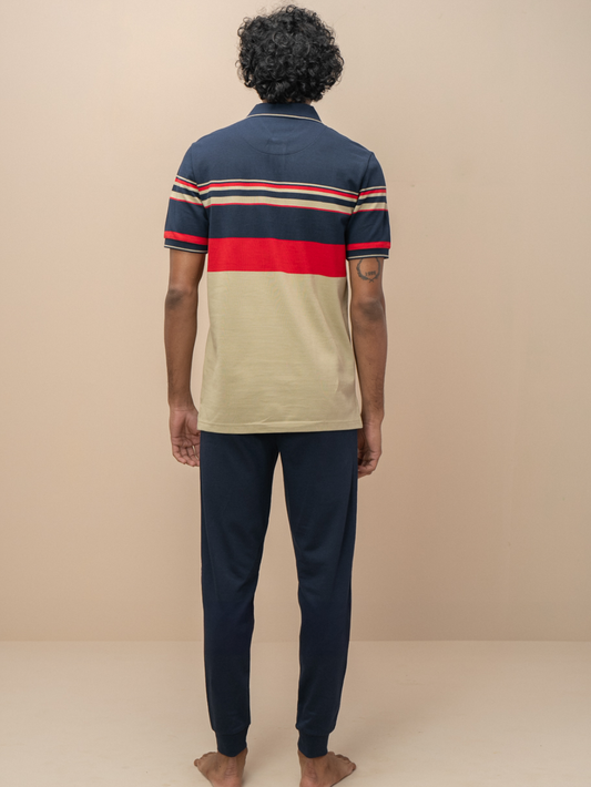 Men Smart Fit Engineered Polo T-Shirt Navy with Green EN18