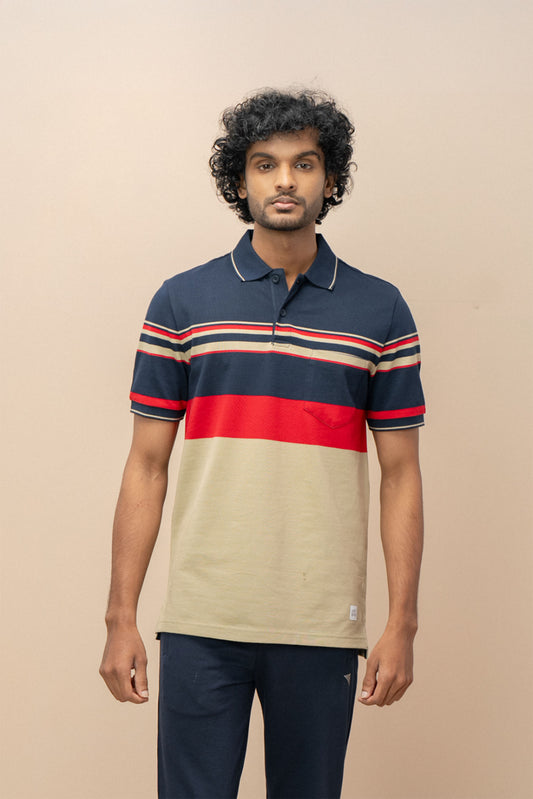 Men Smart Fit Engineered Polo T-Shirt Navy with Green EN18