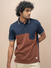 Men Smart Fit Engineered Polo T-Shirt Navy with Brown EN19