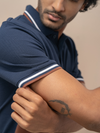 Men Smart Fit Engineered Polo T-Shirt Navy with Brown EN19