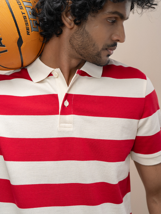 Men Smart Fit Engineered Polo T-Shirt Red with Sandal EN21