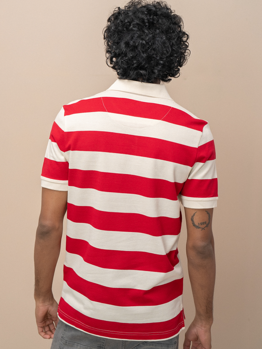Men Smart Fit Engineered Polo T-Shirt Red with Sandal EN21
