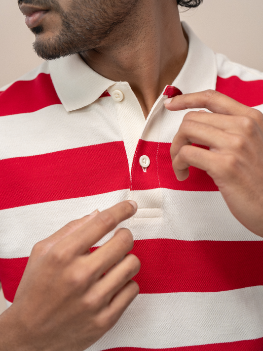 Men Smart Fit Engineered Polo T-Shirt Red with Sandal EN21