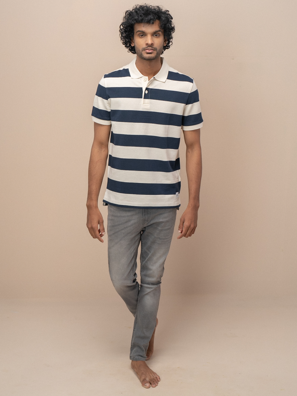 Men Smart Fit Engineered Polo T-Shirt OffWhite with Navy EN22