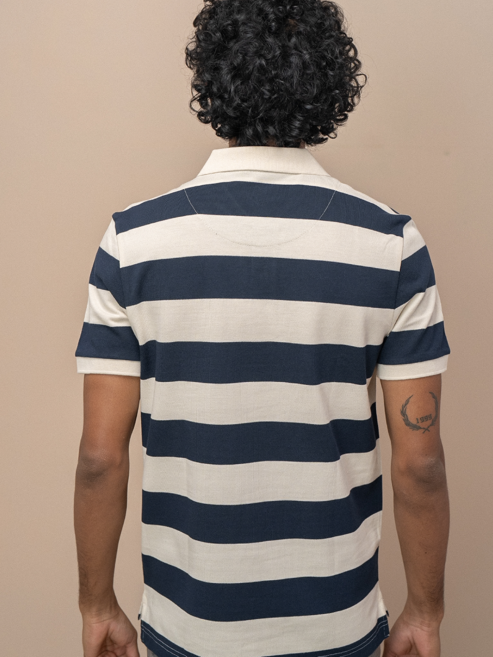 Men Smart Fit Engineered Polo T-Shirt OffWhite with Navy EN22