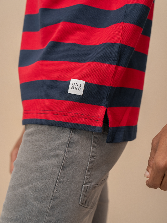 Men Smart Fit Engineered Polo T-Shirt Navy with Red EN23