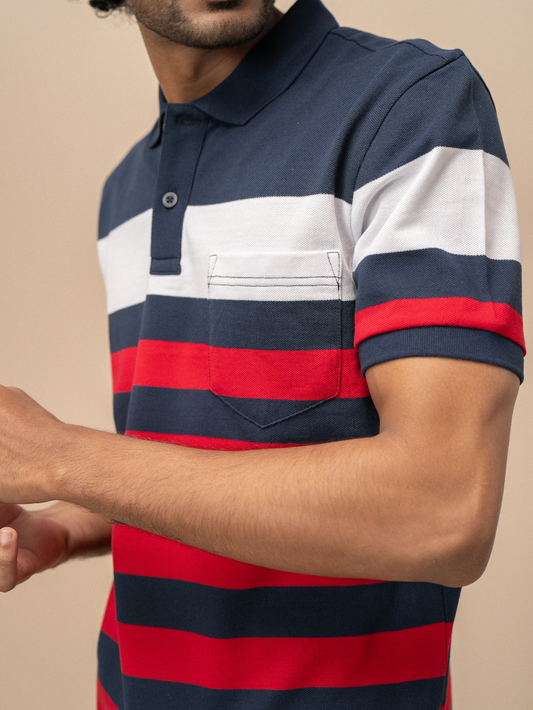 Men Smart Fit Engineered Polo T-Shirt Navy with Red EN23