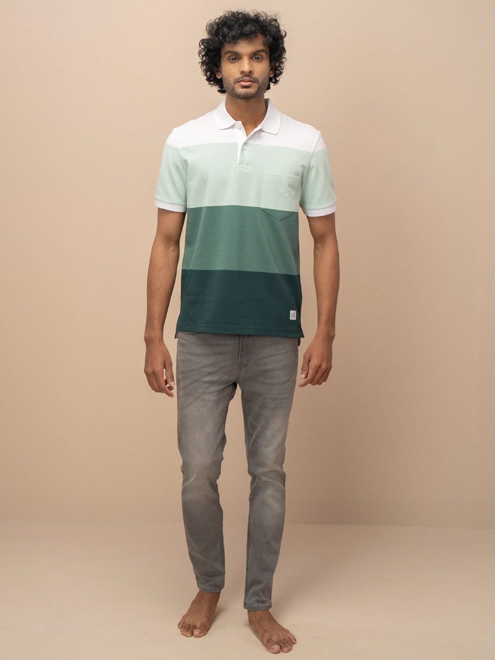 Men Smart Fit Engineered Polo T-Shirt White with Green EN25