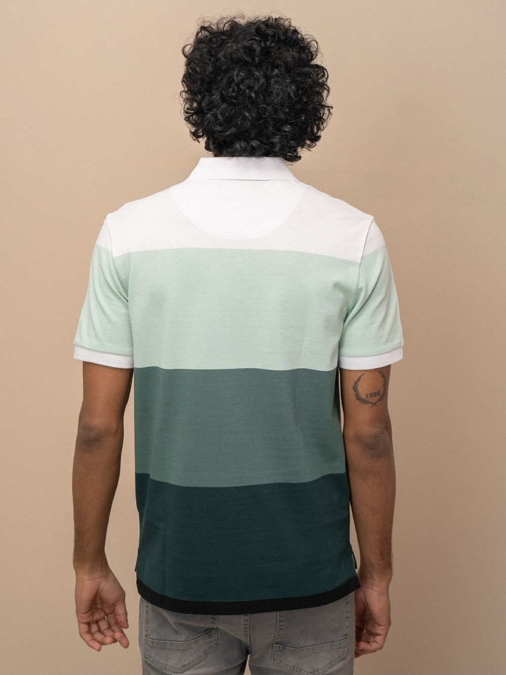 Men Smart Fit Engineered Polo T-Shirt White with Green EN25