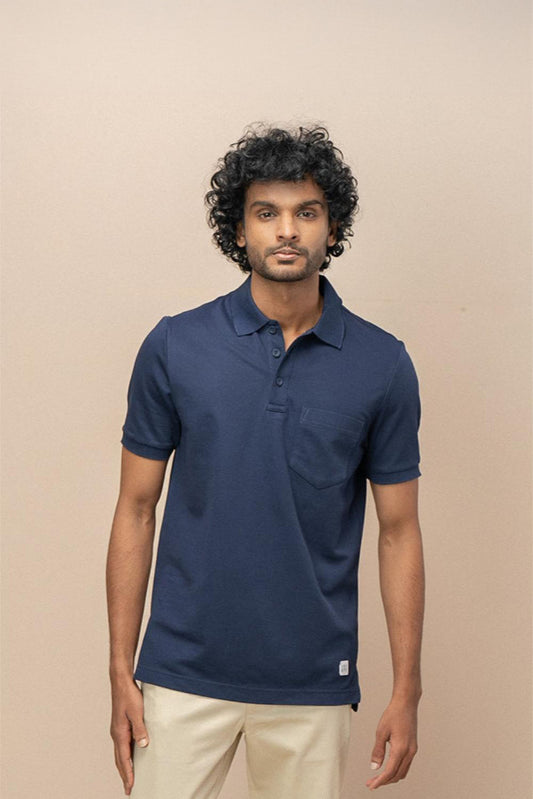 Men Combed Cotton Rich Smart Fit Oxford Polo T-Shirt Navy OP3