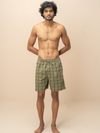 Men 100% Combed Cotton Green Woven Printed Boxer Long Shorts WB49