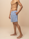 Men 100% Combed Cotton Blue Woven Printed Boxer Long Shorts WB51