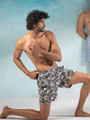 Men 100% Combed Cotton Brown Woven Printed Boxer Long Shorts WB53